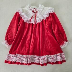 Vintage Frilly Red Velour Dress 4t